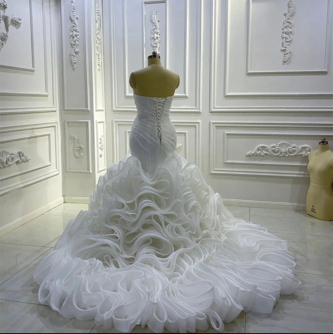 AM1204 Strapless Pleat Ruffle Luxury Mermaid Wedding Dress
