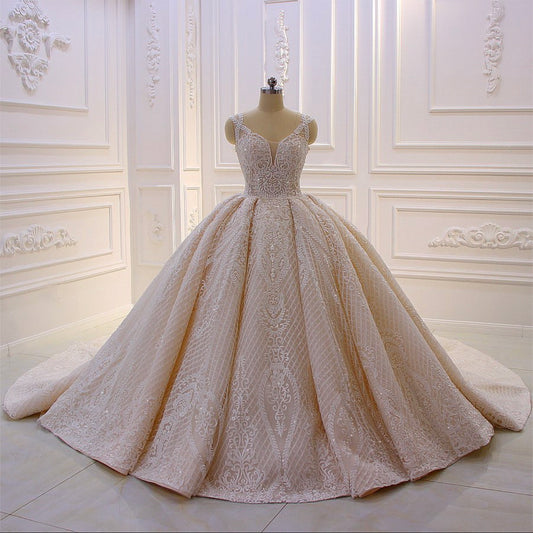 AM220 Cap Sleeve Luxury Lace Beading Custom Made Wedding Dress