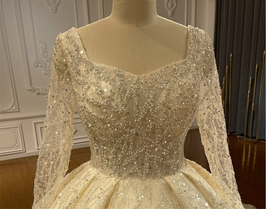 NS4448 Long Sleeve Beaded Luxury Wedding Dress