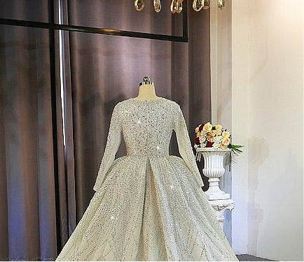 NS3994 Modest heavy beading luxury ball gown wedding dress
