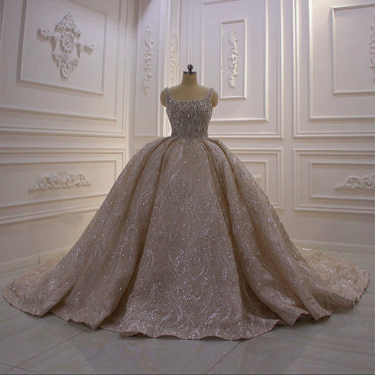 AM631 robe de soirée de mariage Straps Lace Applique Crystal Wedding dress Luxury