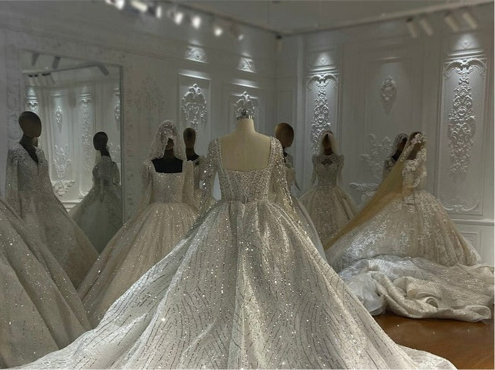 NS4255 Dubai style crystal beaded shiny affordable luxury ball gown wedding dress