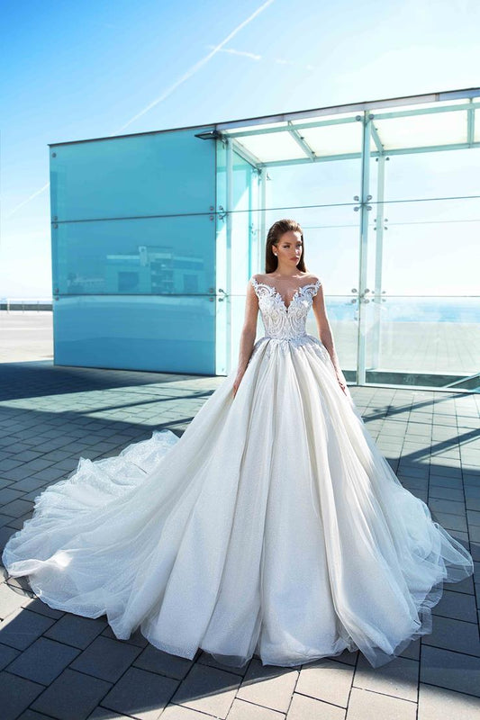 A-Line Wedding Dress Romantic Appliques Sweetheart Long Sleeve Cathedral Princess Vestido De Novia