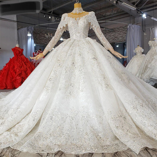 Vintage Plus Size With Glitters Shiny Wedding Dress With Long Sleeves  Vestido De Noiva Princesa